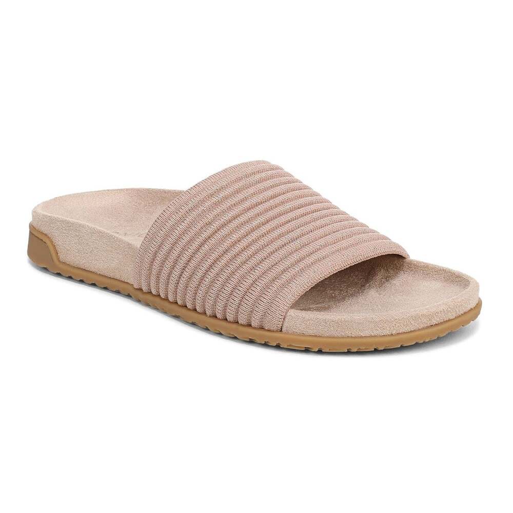 Vionic Evie Knit Slide Sandal Blush Pink / Tan SZ 6 Casual, Ergonomic Comfy EUC